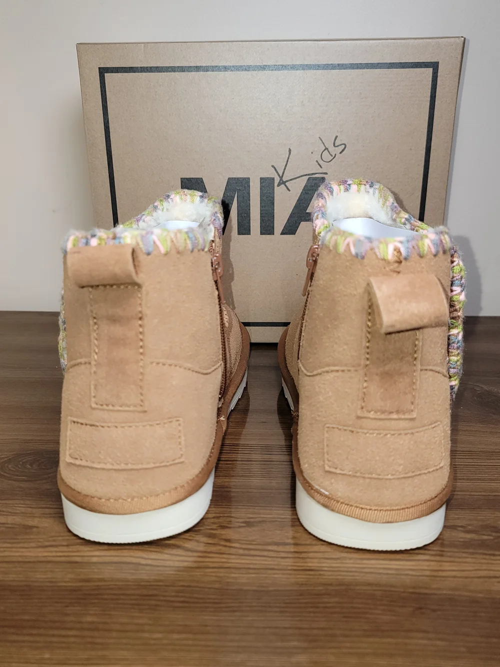 MIA Kids Tan Suede Cozy Ankle Boots - Size 5 Big Kid